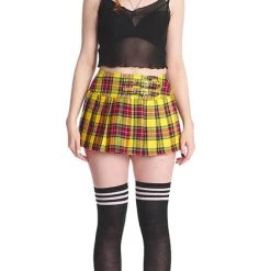 Promo 😀 BANNED ALTERNATIVE Grunge Darkdoll [Yellow Tartan] | MINI 👗 SKIRT 🔔 -PUNK Sales Store banned apparel yellow tartan mini skirt 5 700x700