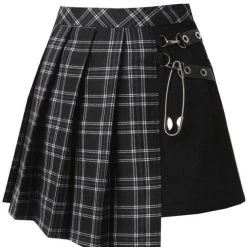 New 🥰 DARK IN LOVE Grunge Pleated Grid Irregular [Black] | HEM 👗 SKIRT 🔥