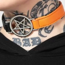 Flash Sale 🌟 KILLSTAR Fetish Penta Half [Black/Orange] | CHOKER 😉 -PUNK Sales Store killstar penta half black orange choker 3 700x700